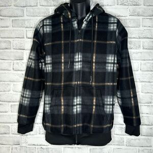 Colours Alexander Julian Fleece Plaid Zip Up Jacket Coat with Hood Size Large L